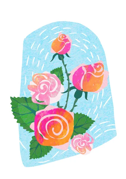 Rose Bouquet Astratto Biglietto Auguri Disegnato Mano Con Rosa Rossa — Foto Stock