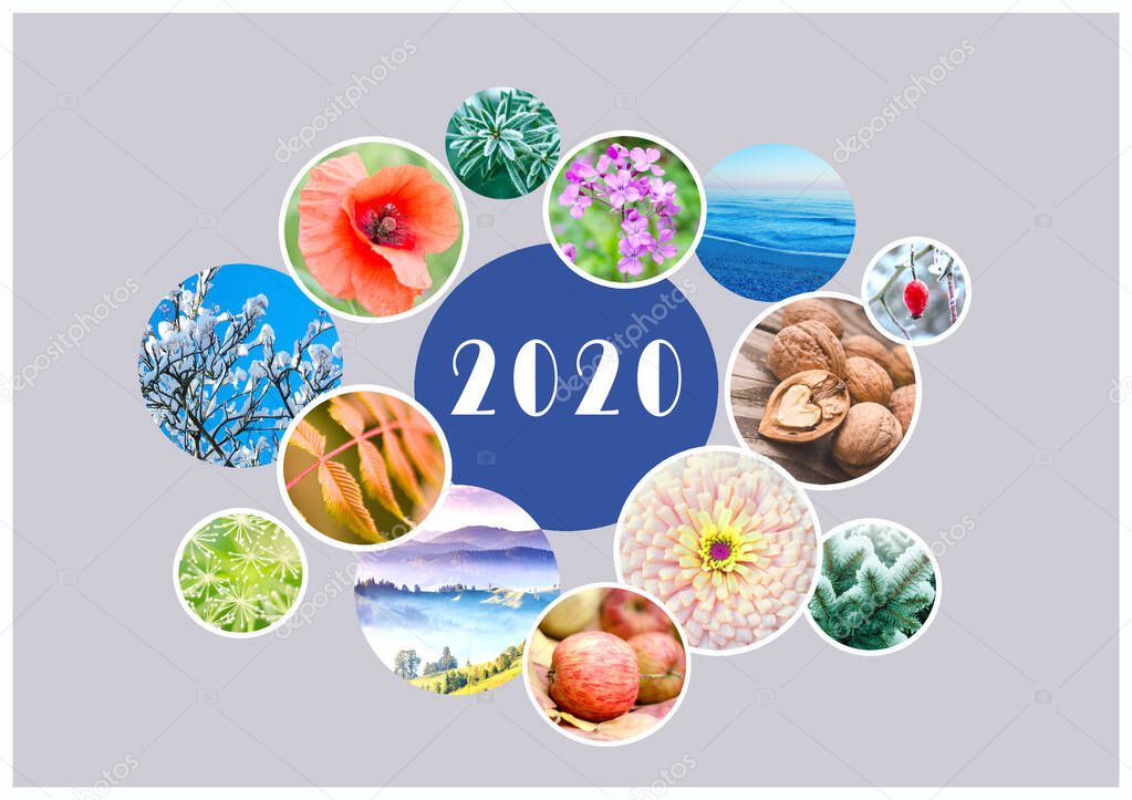 Seasonal Calendar for 2020 year. Creative collage.