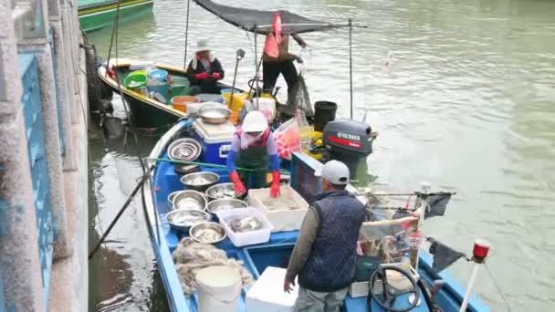 Prodej ryb z lodi. — Stock video