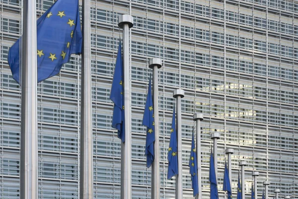 Evropská flasg mává v Bruselu — Stock fotografie