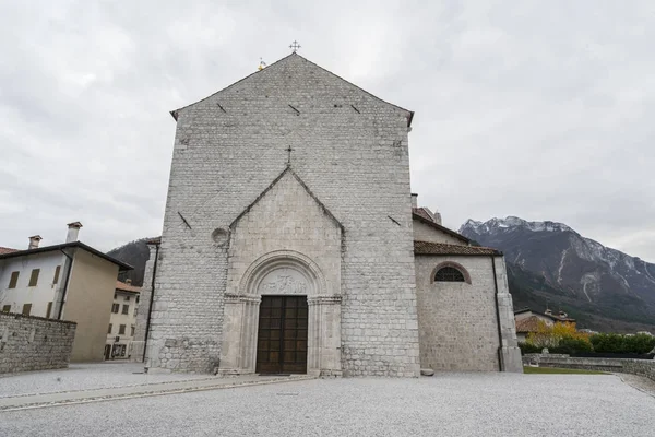 2017 Venzone イタリア フリウリのサンタンドレア教会の使徒の外観で入口の眺め — ストック写真