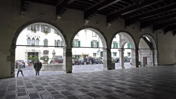 Venzone Friuli Itália Novembro 2017 Pórtico Palácio Medieval Prefeitura — Vídeo de Stock