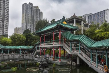 Hong Kong. Ocak 2017. Tapınak Wong Tai Sin Hong Kong'da iyi dilek parkta