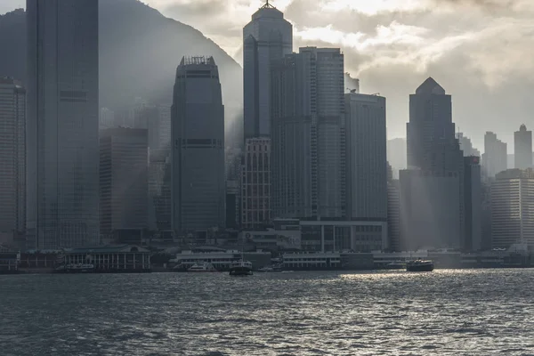Hong Kong Stycznia 2017 Zobacz Panoramę Wyspy Hong Kong Victoria — Zdjęcie stockowe