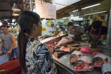 Bangkok, Tayland. Ocak 2018. Çin mahallesindeki sokak gıda