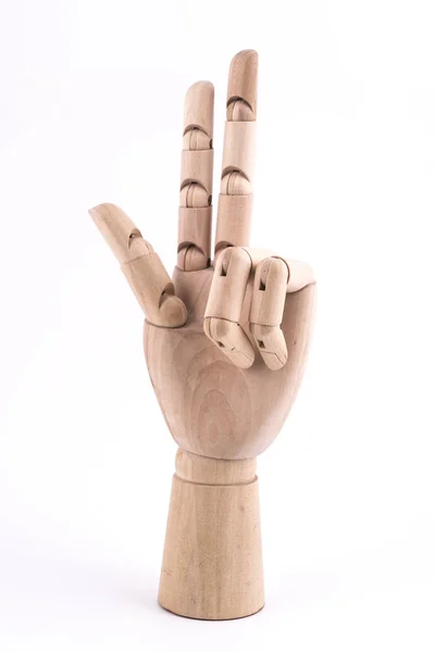 Het Gebaar Met Een Jointed Houten Hand — Stockfoto