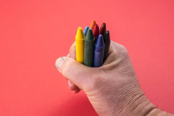 Algunos Crayones Cera Colores Mano —  Fotos de Stock