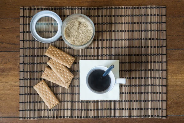 Frukost Med Kaffe Och Kakor Tabellen Trä — Stockfoto