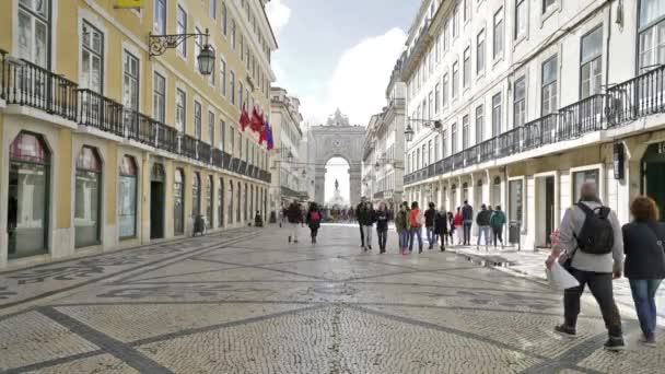 Lisabon Portugalsko Duben 2018 Lidé Procházky Podél Ulice Rua Augusta — Stock video