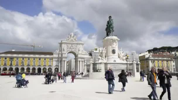 Lisboa Portugal Abril 2018 Vista Plaza Del Comercio Con Estatua — Vídeo de stock