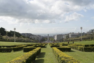 Lizbon, Portekiz, Nisan 2018. panoramik Eduardo VII park Lizbon, Portekiz