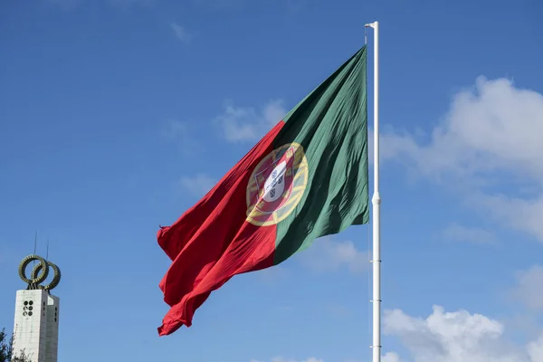 Lisbon Portugal April 2018 View Portuguese Flag Waving — Stock Photo, Image