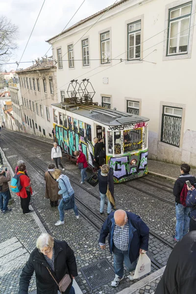 Lisboa Portugal Abril 2018 Funicular Gloria Para Estação Chegada Lisboa — Fotografia de Stock