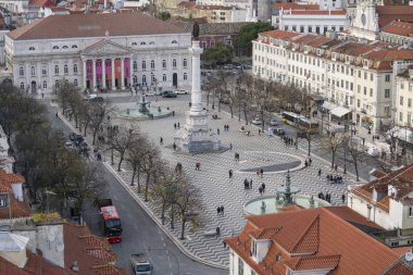 Lizbon, Portekiz. Nisan 2018. Dom Pedro IV Meydanı, Rossio Lisbon, Portekiz olarak da adlandırılan görüntülemek