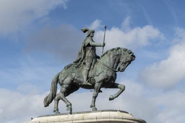 Lizbon, Portekiz. Nisan 2018. Kral John temsil eden bir bronz atlı heykeli ben Lizbon, Portekiz Figueira meydanında