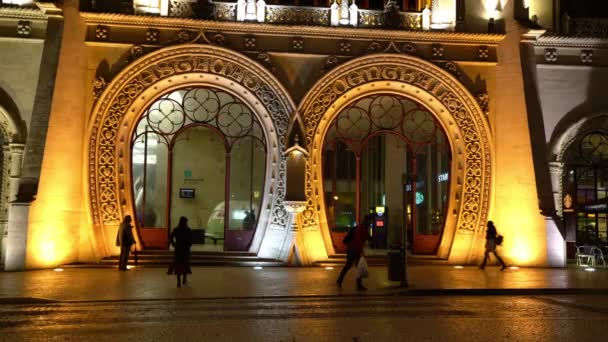 Lizbona Portugalia Kwietnia 2018 Widok Elewacji Dworca Kolejowego Rossio Przez — Wideo stockowe