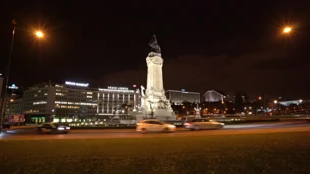 Lisbon Portugal April 2018 Night View Marques Pombal Square Lisbon — Stock Video