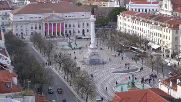 Lissabon Portugal April 2018 Flygfoto Över Dom Pedro Square Även — Stockvideo