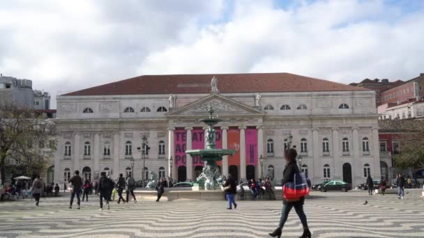 Лісабон Португалія Квітень 2018 Фасад Teatro Nacional Марія Dom Pedro — стокове відео