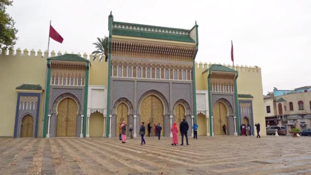 Fes 摩洛哥 2019年11月9日 王宫入口的立面景观 — 图库视频影像