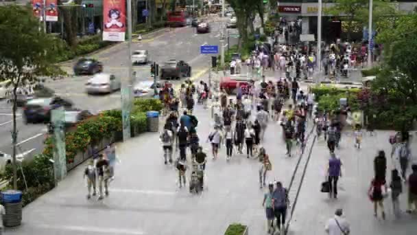 Singapura Janeiro 2020 Time Lapse Vista Multidão Nas Calçadas Estrada — Vídeo de Stock