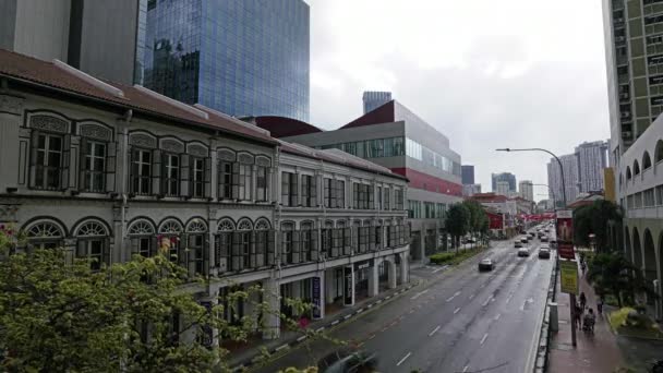 Singapur Ocak 2020 Şehir Merkezindeki Bir Caddedeki Trafiğin Hızlandırılmış Klibi — Stok video