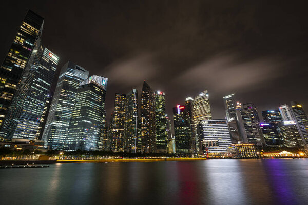 Singapore. January 2020. night view of Marina Bay skyscrapers