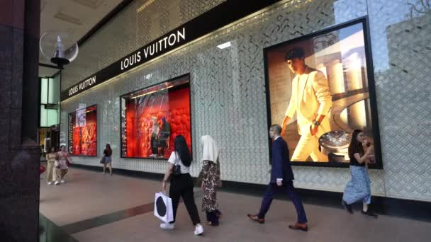 Singapore January 2020 People Walking Front Luxury Shop Windows Orchard — Stock Video