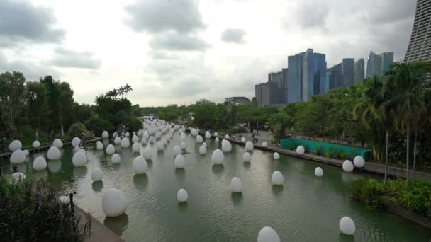 Singapura Janeiro 2020 Recurso Conjunto Instalação Digital Lago Dragonfly Pôr — Vídeo de Stock