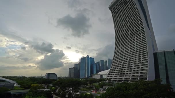 Singapore Januari 2020 Een Panoramisch Uitzicht Marina Bay Sands Wolkenkrabbers — Stockvideo