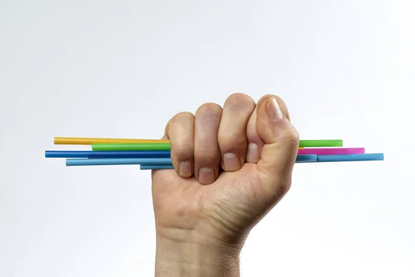 Some Colored Plastic Straws Hand — Stock Photo, Image