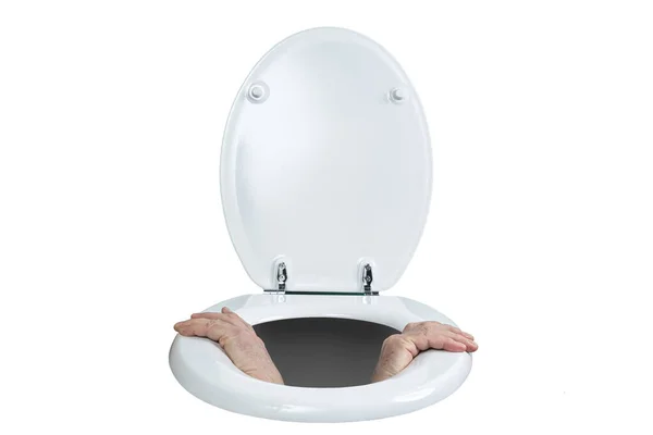 Two Hands Held Edges Toilet — Stock Photo, Image