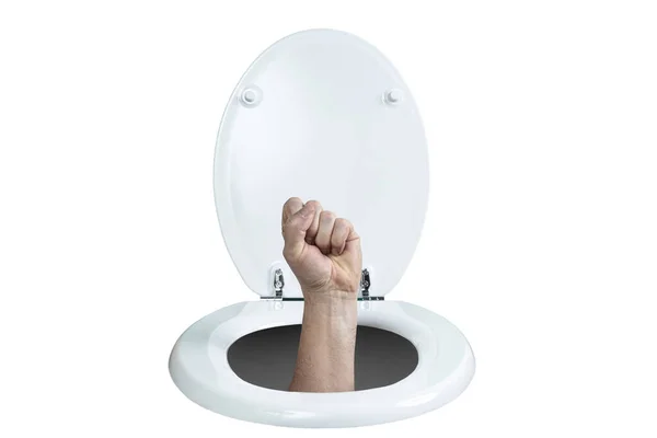 Hand Clenched Fist Coming Out Toilet — Stock Photo, Image