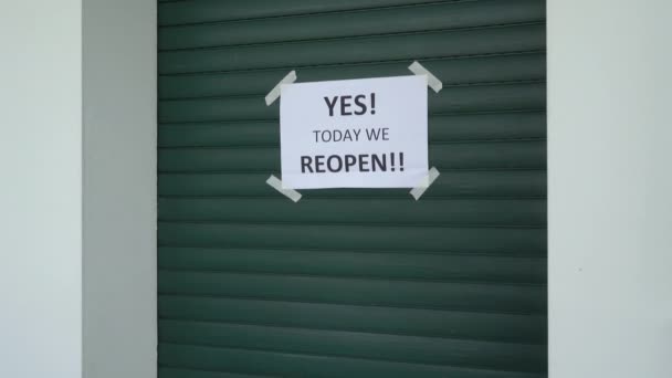 Yes Today Reopen Sign Shop Door Covid Pandemic Quarantine — Stock Video