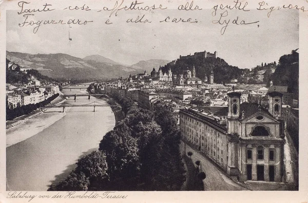 Udine Italia Mei 2020 Pemandangan Panorama Salzburg Austria Pada Kartu — Stok Foto