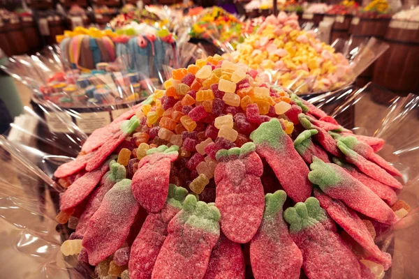 Barris Com Diferentes Tipos Marmelada Loja Doces — Fotografia de Stock