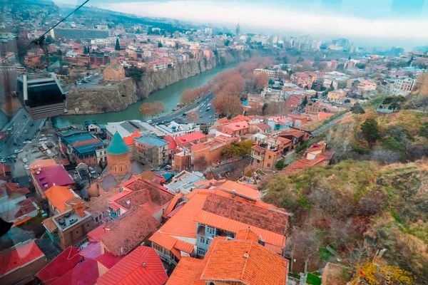 Tiflis Gürcistan Aralık 2019 Fünikülerin Taksisinden Eski Şehrin Havadan Görünüşü — Stok fotoğraf