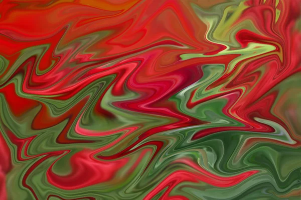 Unique Digital Fluid Art Technique Background Red Green Colors — 스톡 사진