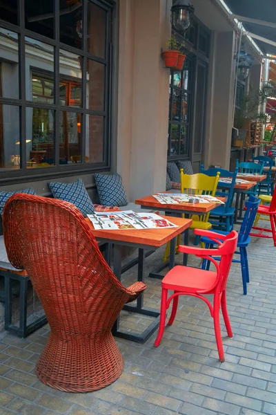 Tbilisi Geórgia Dezembro 2019 Terraço Para Café Livre Com Cadeiras — Fotografia de Stock