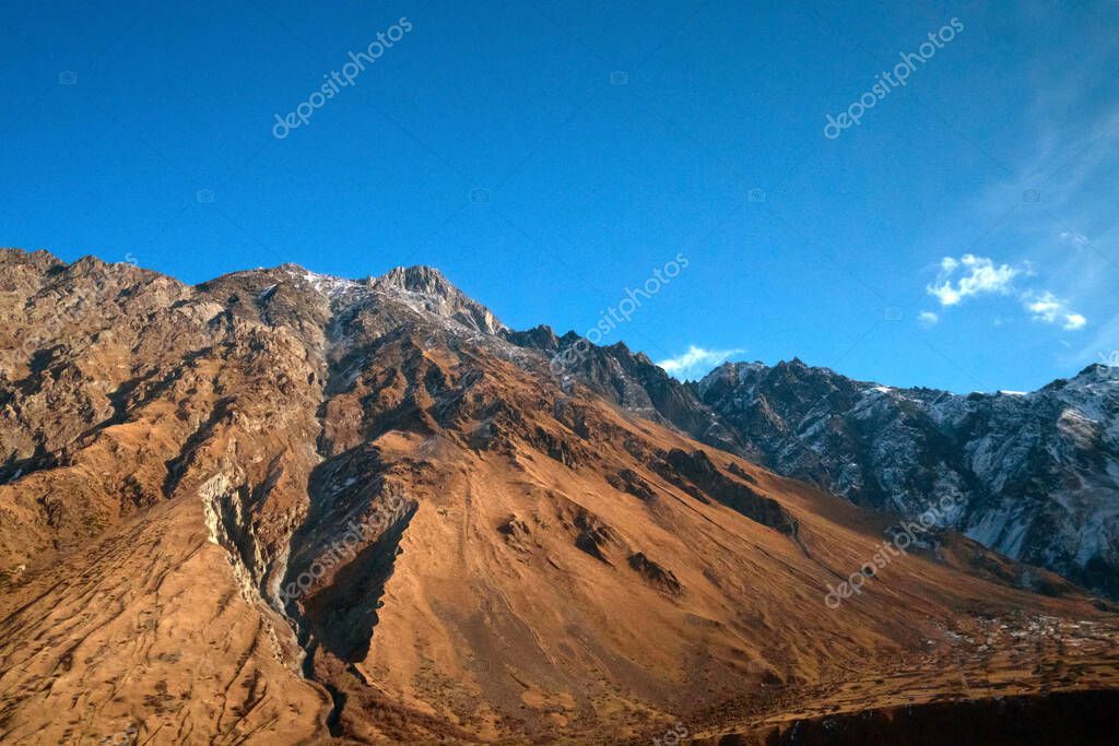 Beautiful View High Powerful Mountains Blue Sky — Stock Photo © dvulikaia #346946876 Beautiful View High Powerful Mountains... 