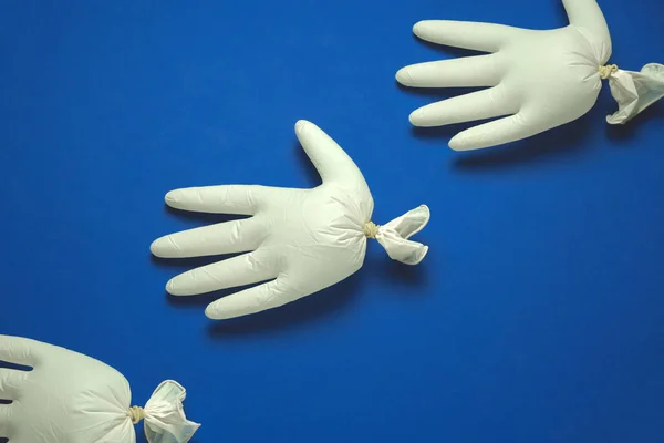Латексные Медицинские Перчатки Рисунок Синем Фоне — стоковое фото