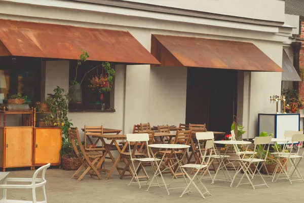 Rua Vazia Café Terraço Sem Pessoas — Fotografia de Stock