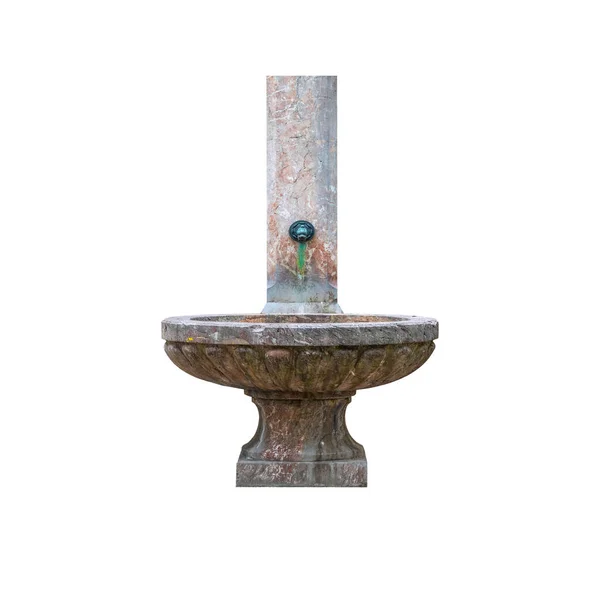 Antikes Öffentliches Steinbecken Runder Form Mit Wasserhahn Zum Waschen Isoliert — Stockfoto
