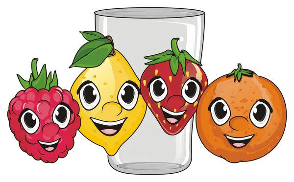 Gesichter von Früchten mit Glas — Stockfoto
