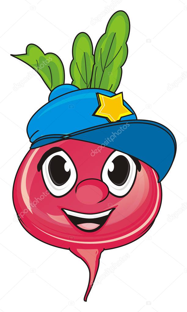 face of red radish in cap