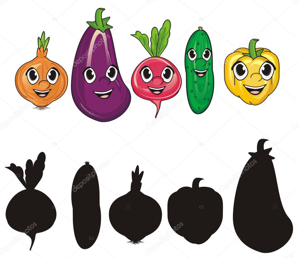 smiling faces of vegetables woth black symbols