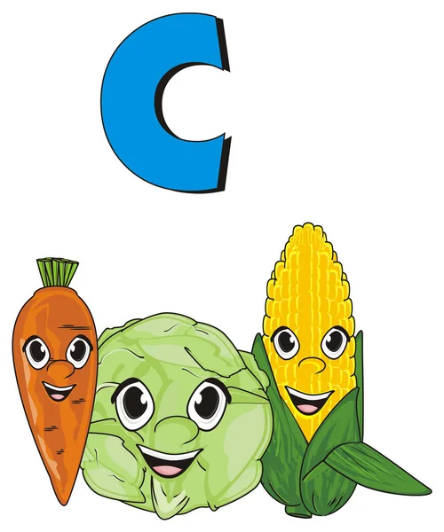 Üç sebze ve işaret c — Stok fotoğraf