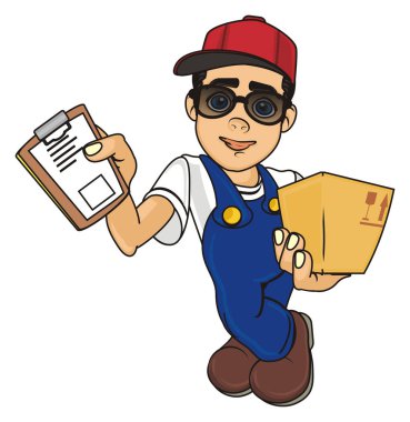 Kurye boy gülümseyerek 