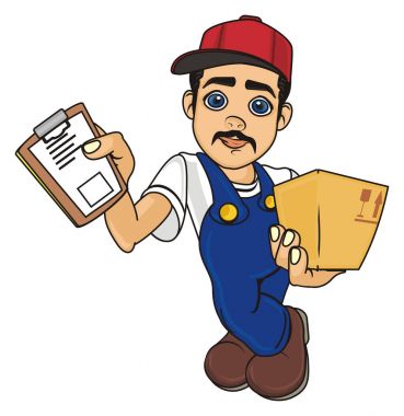 Kurye boy gülümseyerek 