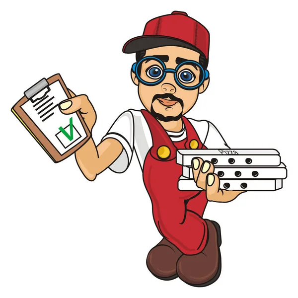 Courier man pizza — Stockfoto